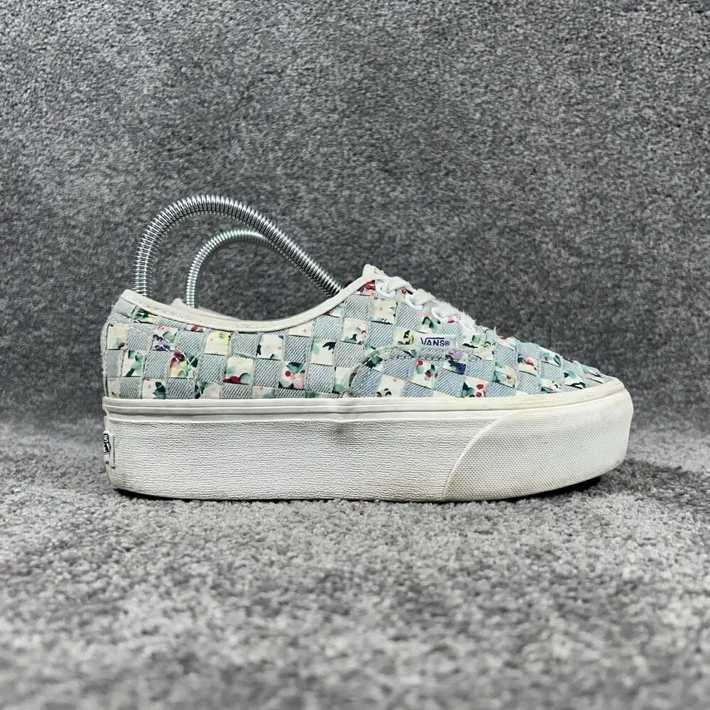 Vans Authentic Woven Stackform Women’s Size 7.5 Floral Denim Platform Shoes Used
